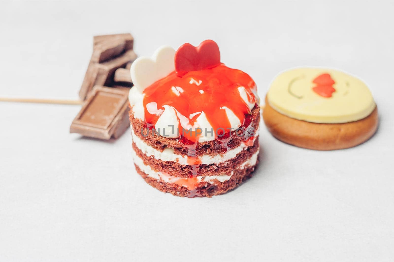 red cake candy sweets dessert for tea meal close-up. High quality photo