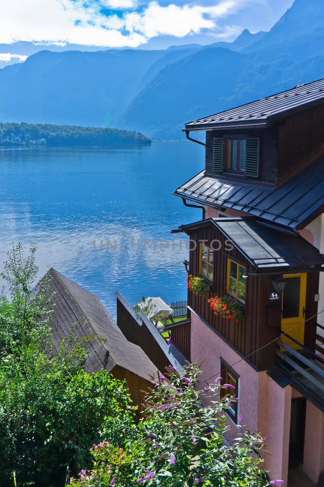 Hallstatt in Alps, Old city view by the lake, Austria