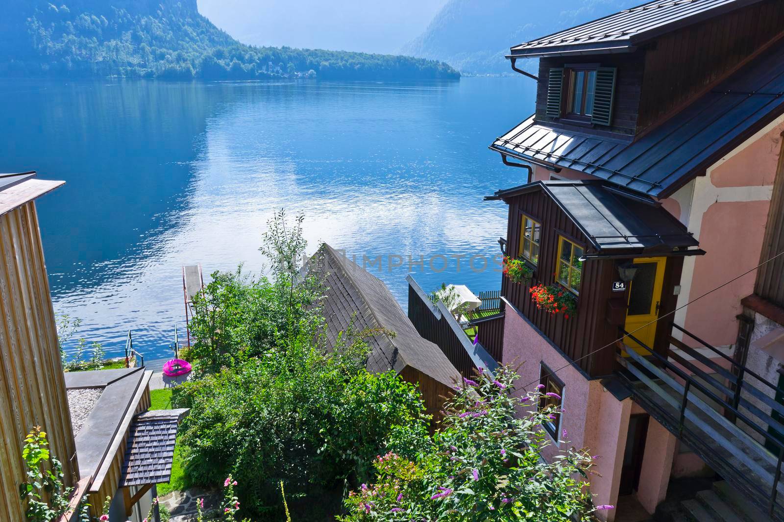 Hallstatt in Alps, Old city view by the lake, Austria