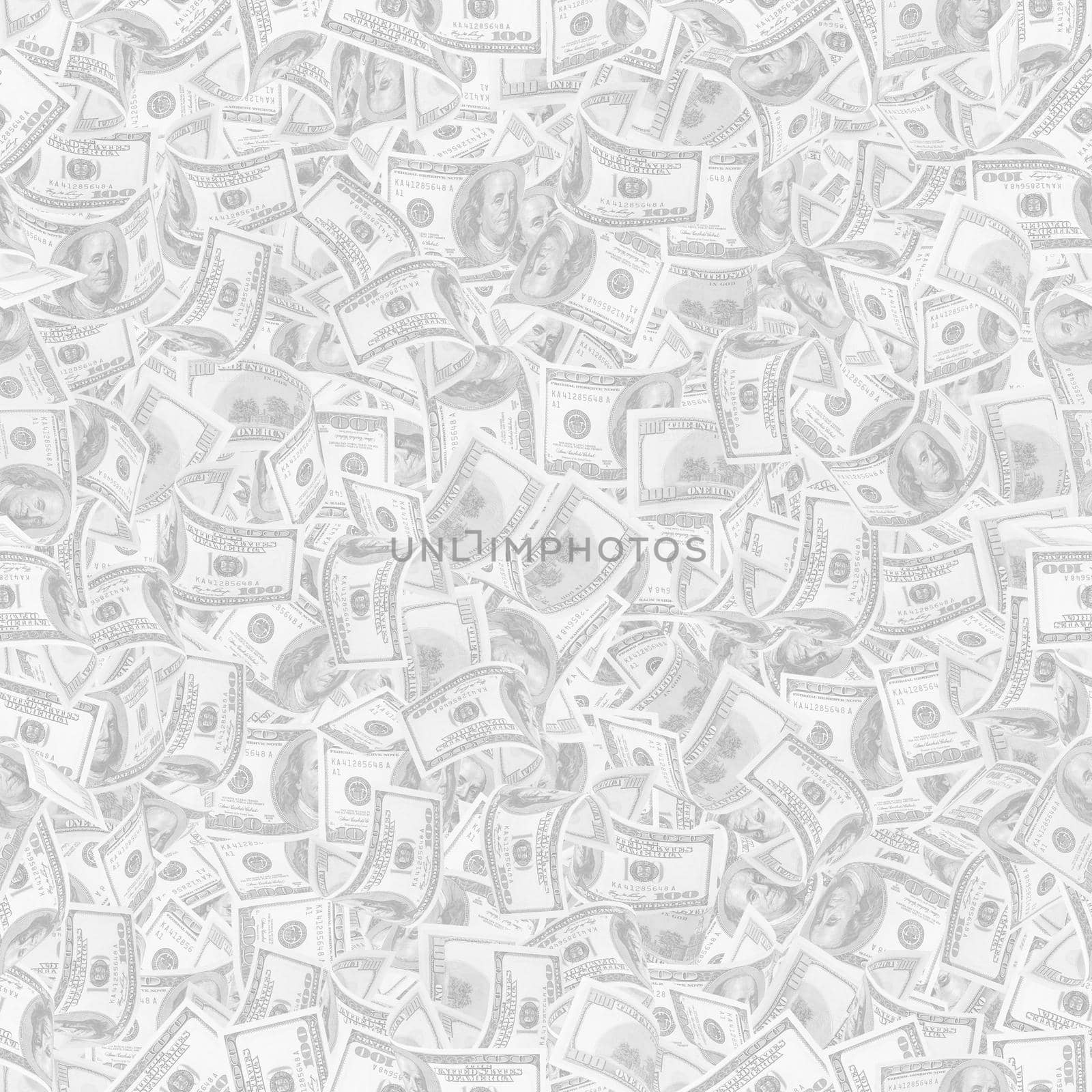 Background with money. Seamless texture of 100 dollar bills in light gray tonality