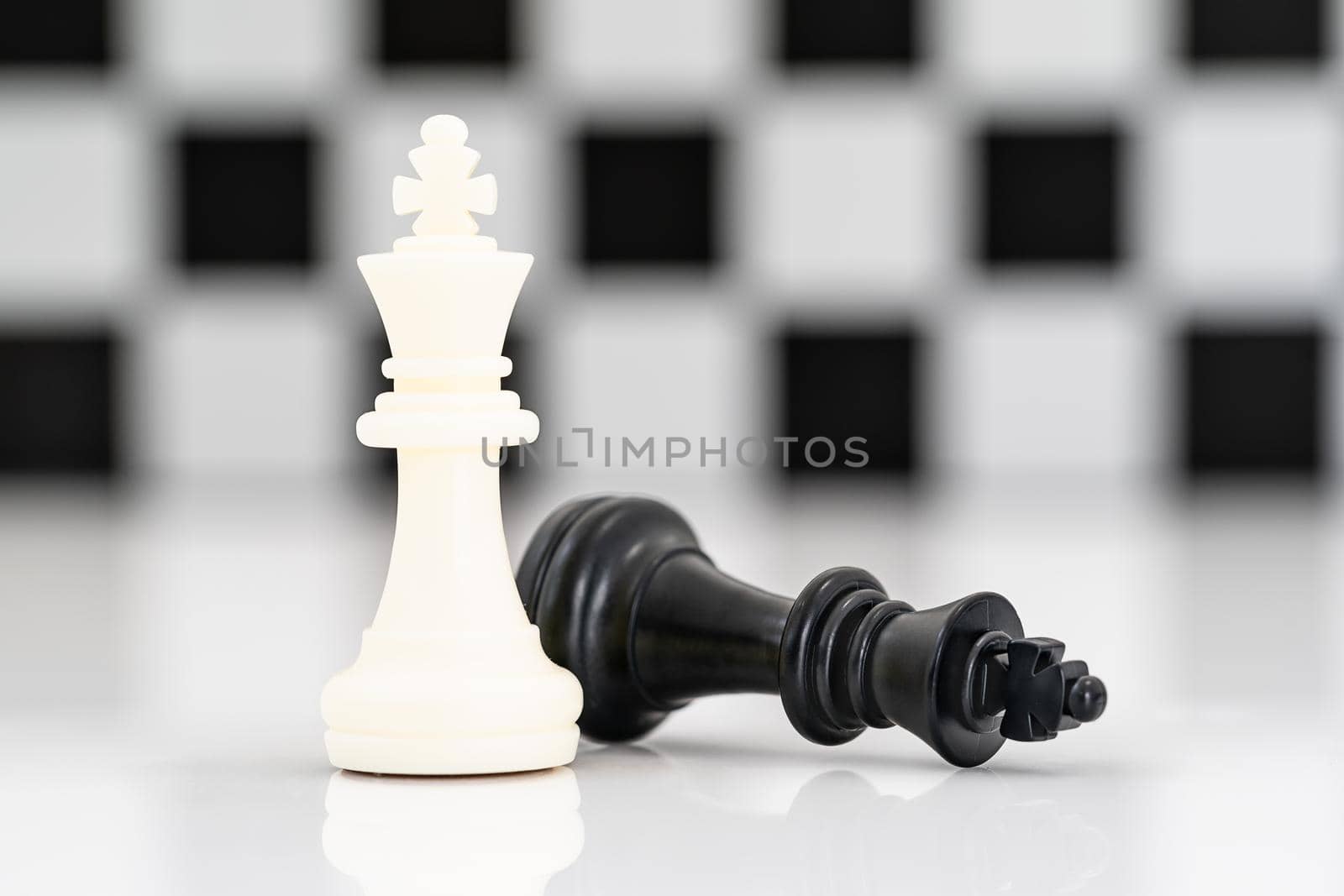 Close up Set of black and white chess pieces on chessboard, Set of chess figures on white background