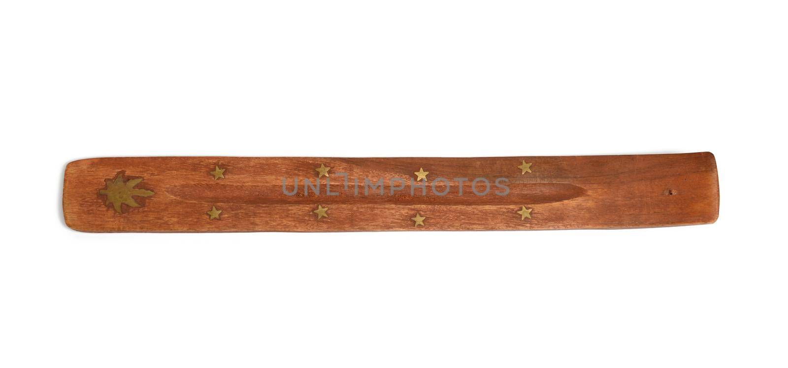 brown wooden stick incense stick holder isolated on white background, top view