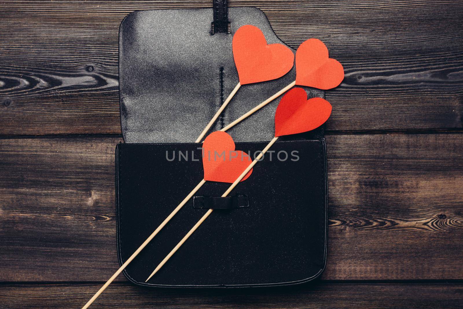business card holder red heart on sticks ornament decoration desktop. High quality photo