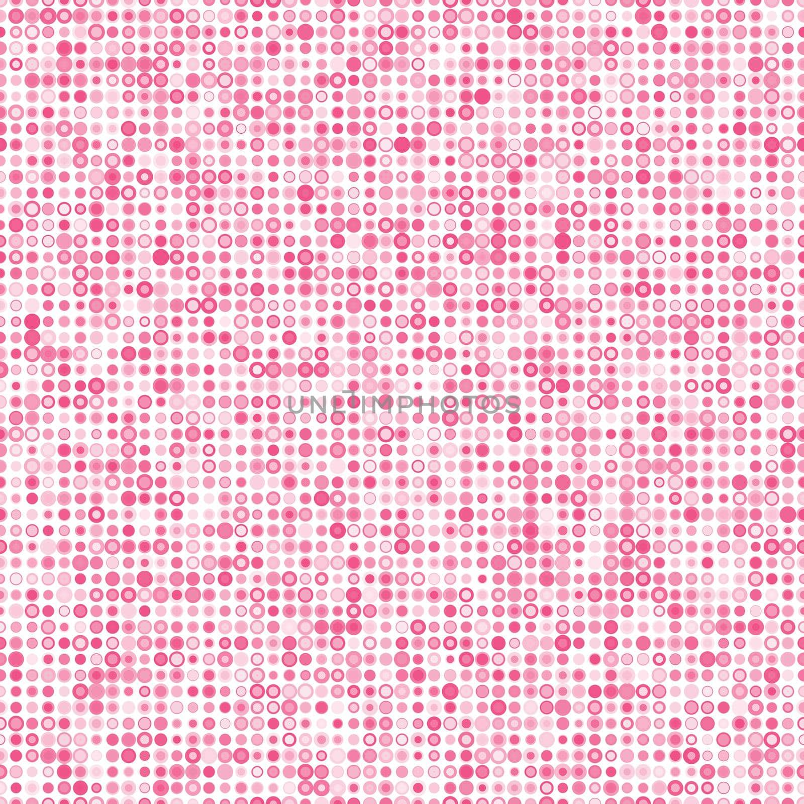 Abstract fashion polka dots background. White seamless pattern with pink gradient circles. Template design for invitation, poster, card, flyer, banner, textile, fabric.