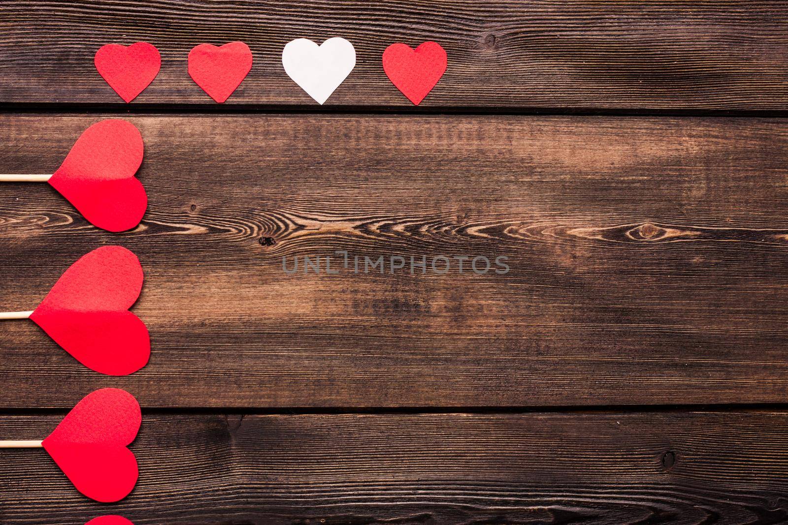 valentines day red hearts wooden background holiday. High quality photo