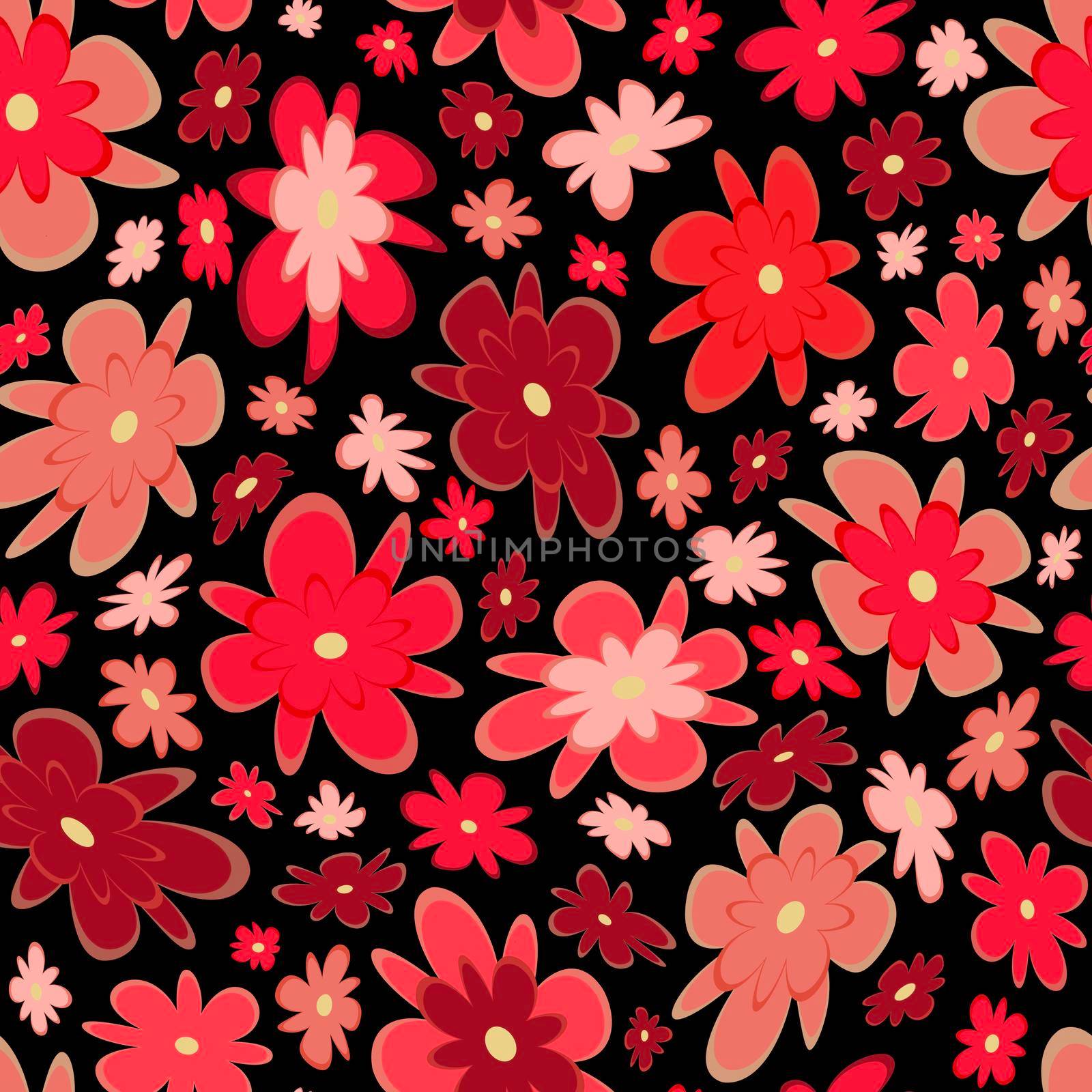 Trendy fabric pattern with miniature flowers.Summer print.Fashion design.Motifs scattered random.Elegant template for fashion prints.Good for fashion,textile,fabric,wrapping paper.Terracotta on black by Angelsmoon