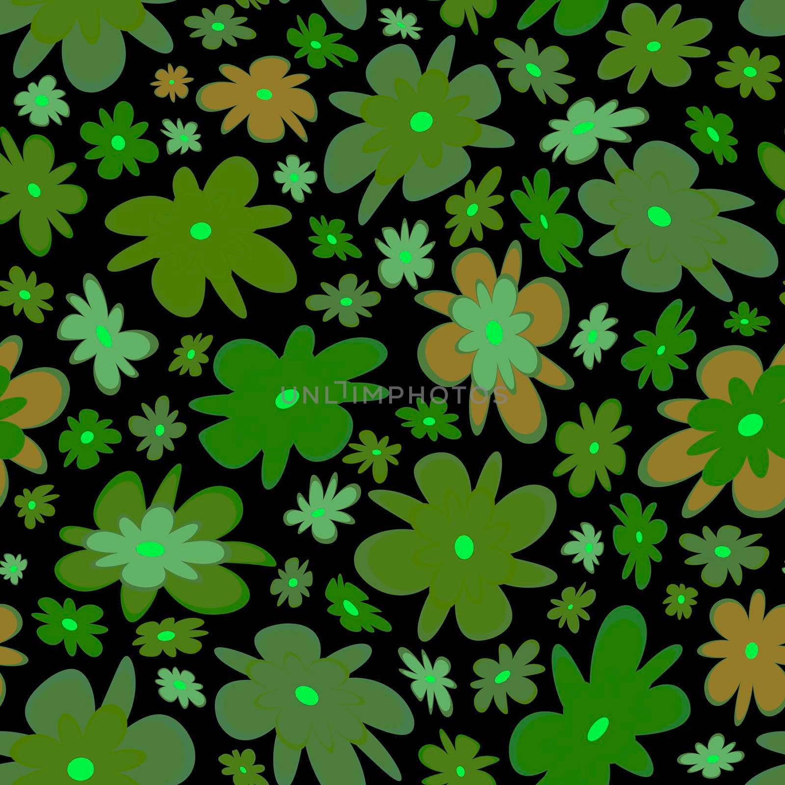 Trendy fabric pattern with miniature flowers.Summer print.Fashion design.Motifs scattered random.Elegant template for fashion prints.Good for fashion,textile,fabric,gift wrapping paper.Green on black.