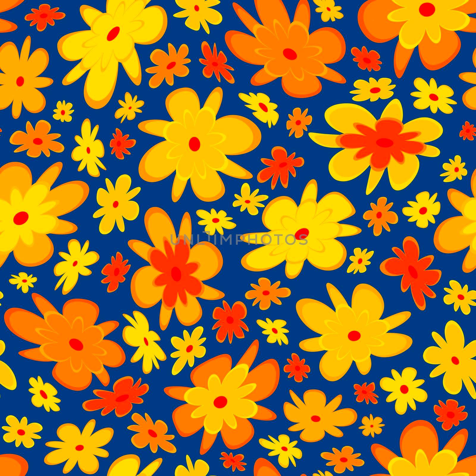 Trendy fabric pattern with miniature flowers.Summer print.Fashion design.Motifs scattered random.Elegant template for fashion prints.Good for fashion,textile,fabric,gift wrapping paper.Yellow on blue by Angelsmoon