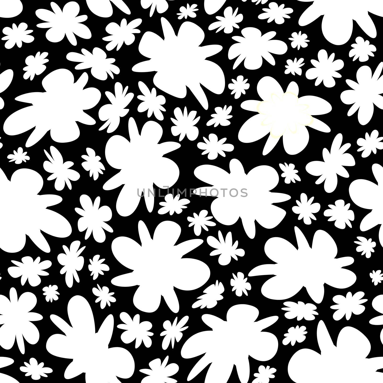 Trendy fabric pattern with miniature flowers.Summer print.Fashion design.Motifs scattered random.Elegant template for fashion prints.White on blackGood for fashion,textile,fabric,gift wrapping paper