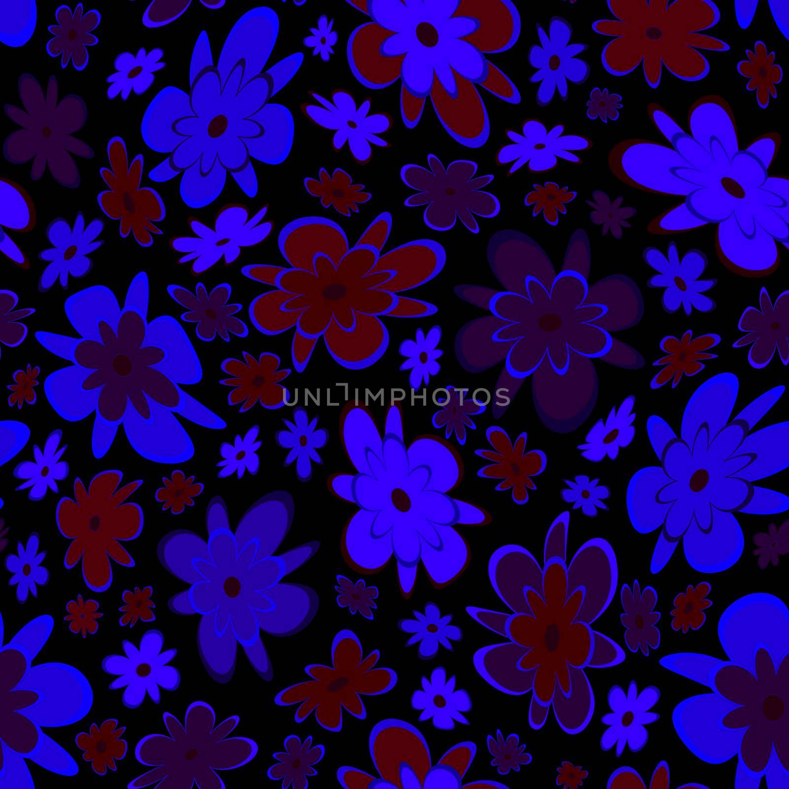 Trendy fabric pattern with miniature flowers.Summer print.Fashion design.Motifs scattered random.Elegant template for fashion prints.Good for fashion,textile,fabric,gift wrapping paper.Blue on black.