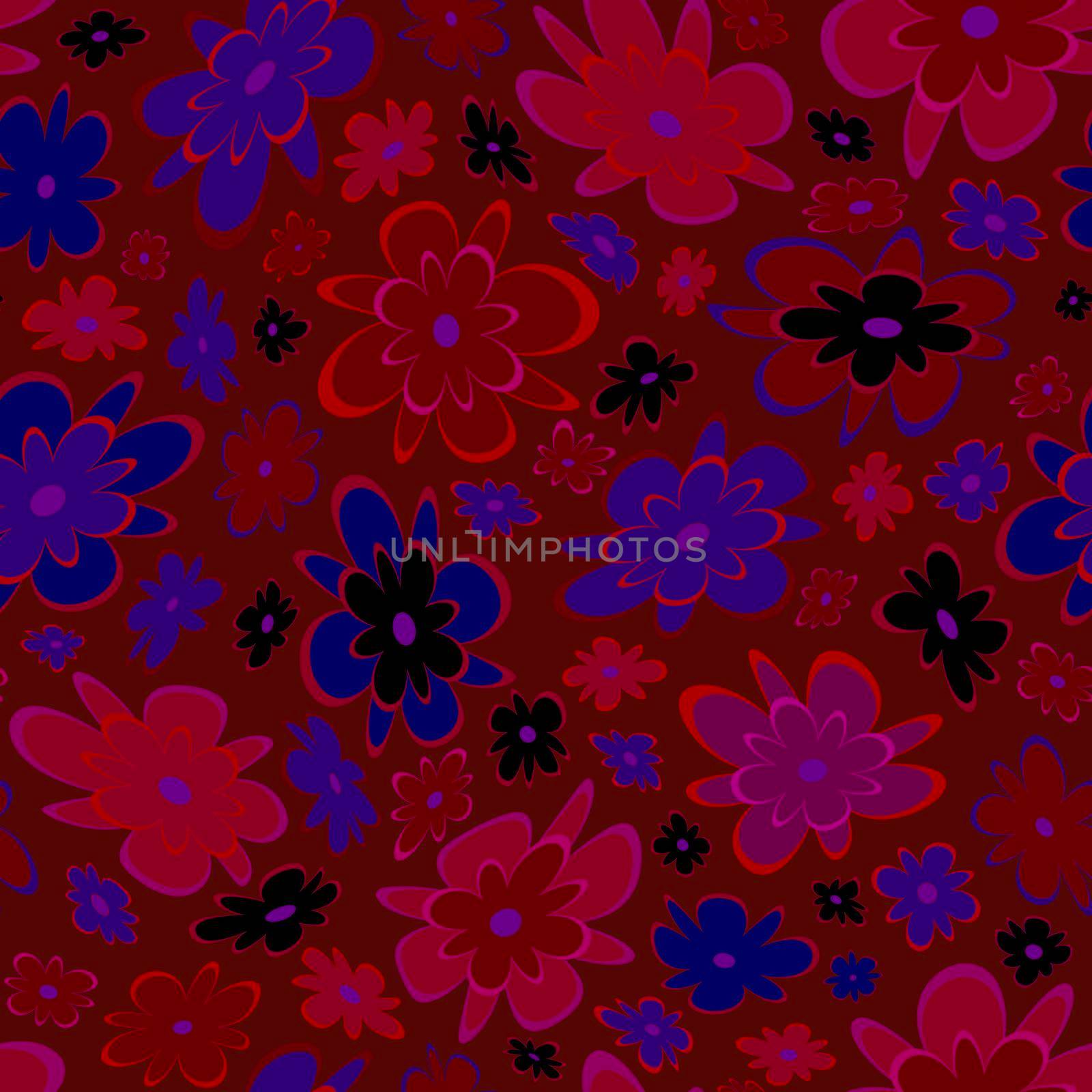 Trendy fabric pattern with miniature flowers.Summer print.Fashion design.Motifs scattered random.Elegant template for fashion prints.Blue on burgundyGood for fashion,textile,fabric,wrapping paper