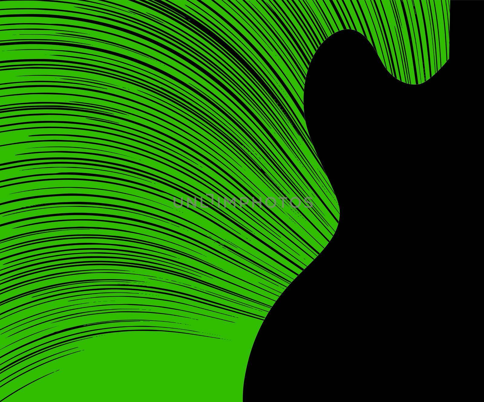 A semi acoustic guitar set on a green background with wave speed lines