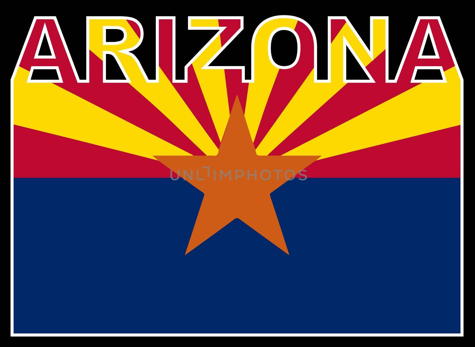 Arizona Text in silhouette set over the state flag