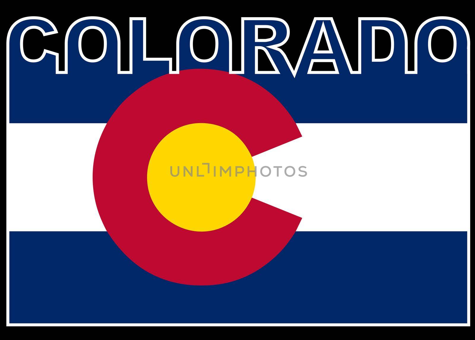 Colorado Text in silhouette set over the state flag