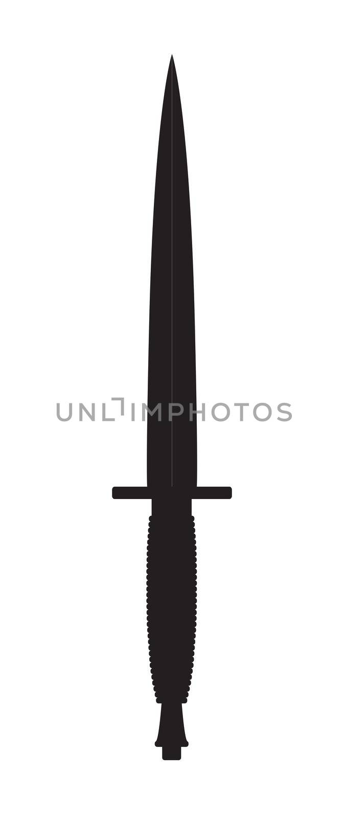 A WW2 commando knife in black silhouette over a white background