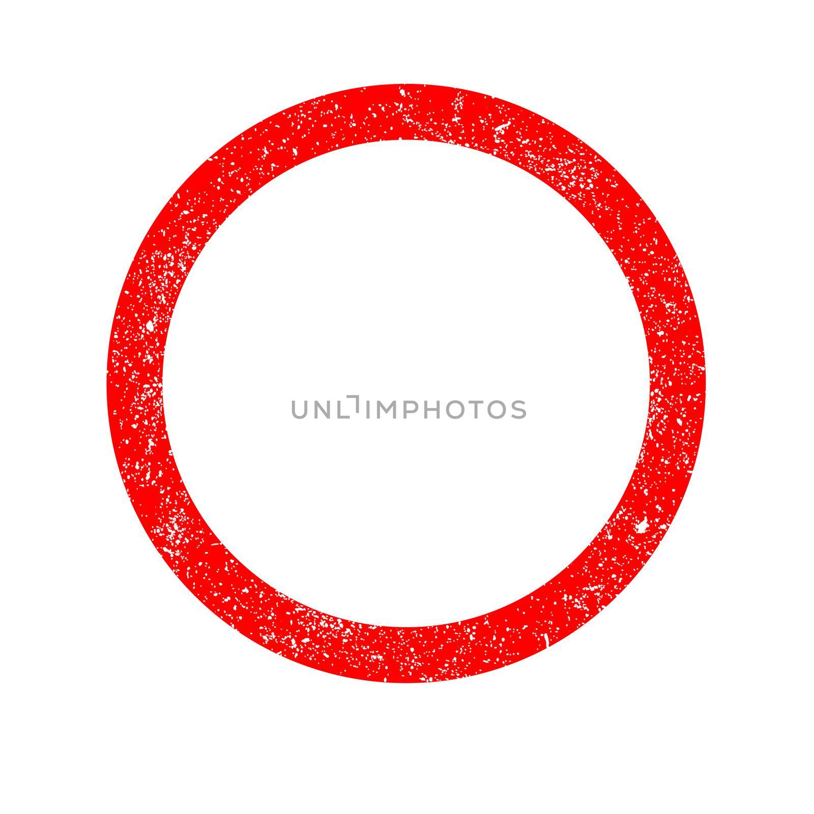 A rubber ink stamp circle in red with grunge effect over white