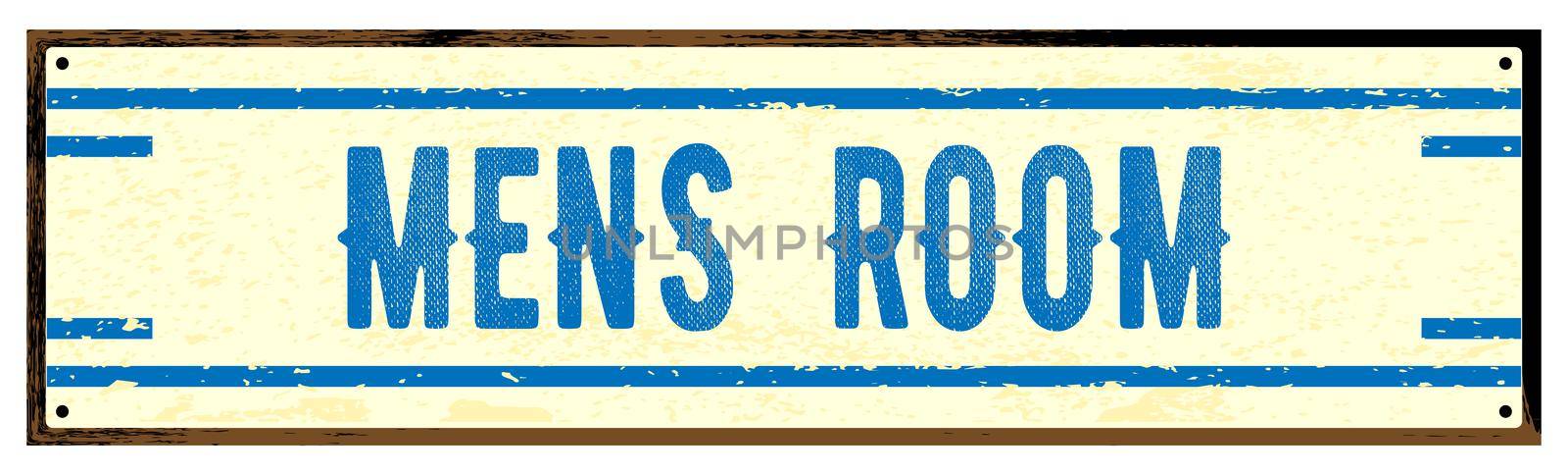 Old worn metal Mens Room sign isolated over a white background