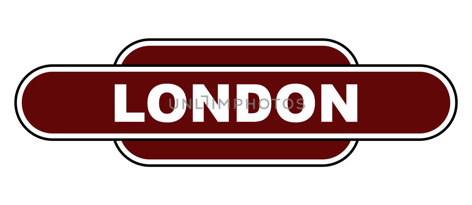 A London UK station name plate over a white background