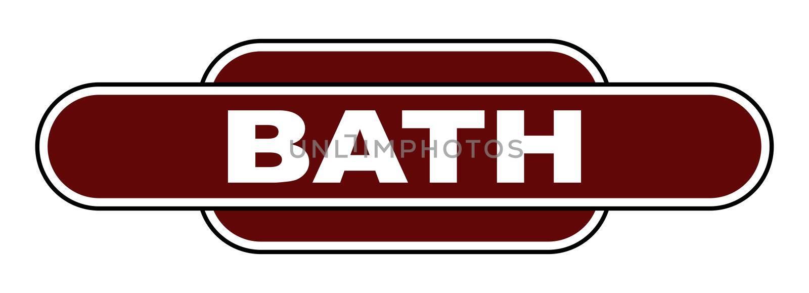 A BATH UK station name plate over a white background