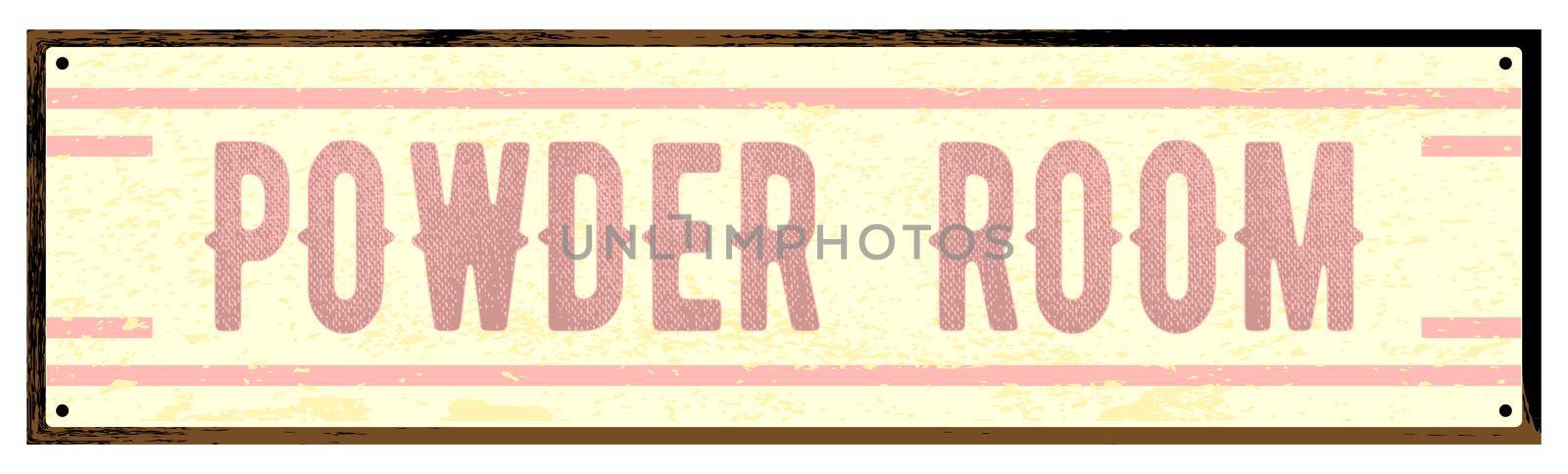 Old worn metal Powder Room sign isolated over a white background