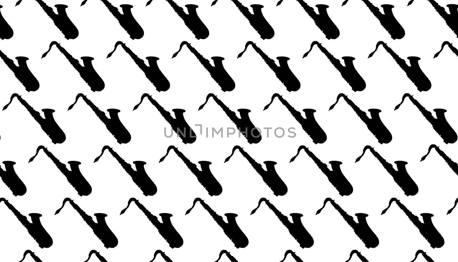 Silhouette of a group of typical saxophones over a white background as a seamless pattern