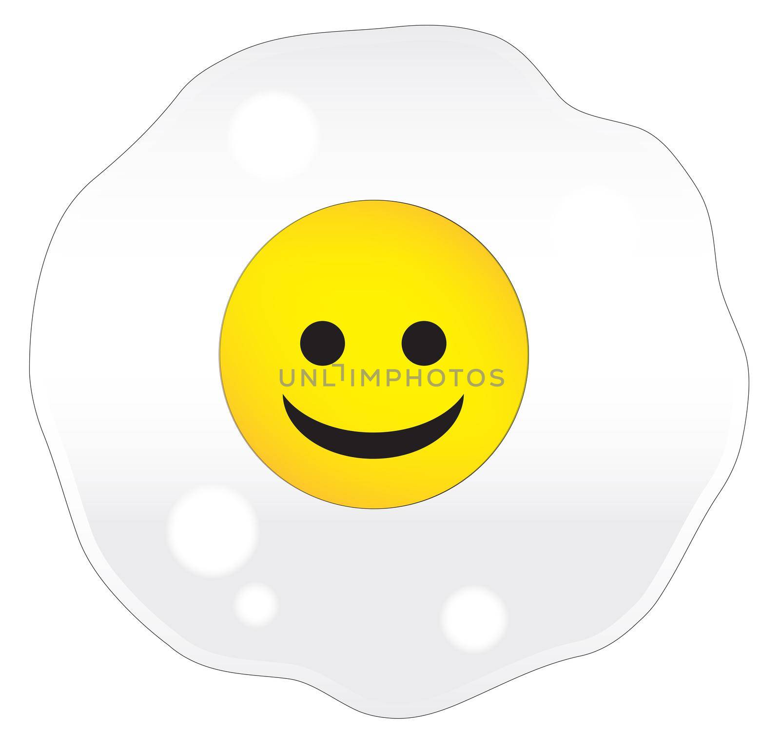A single frying egg over a white background with a smiley face
