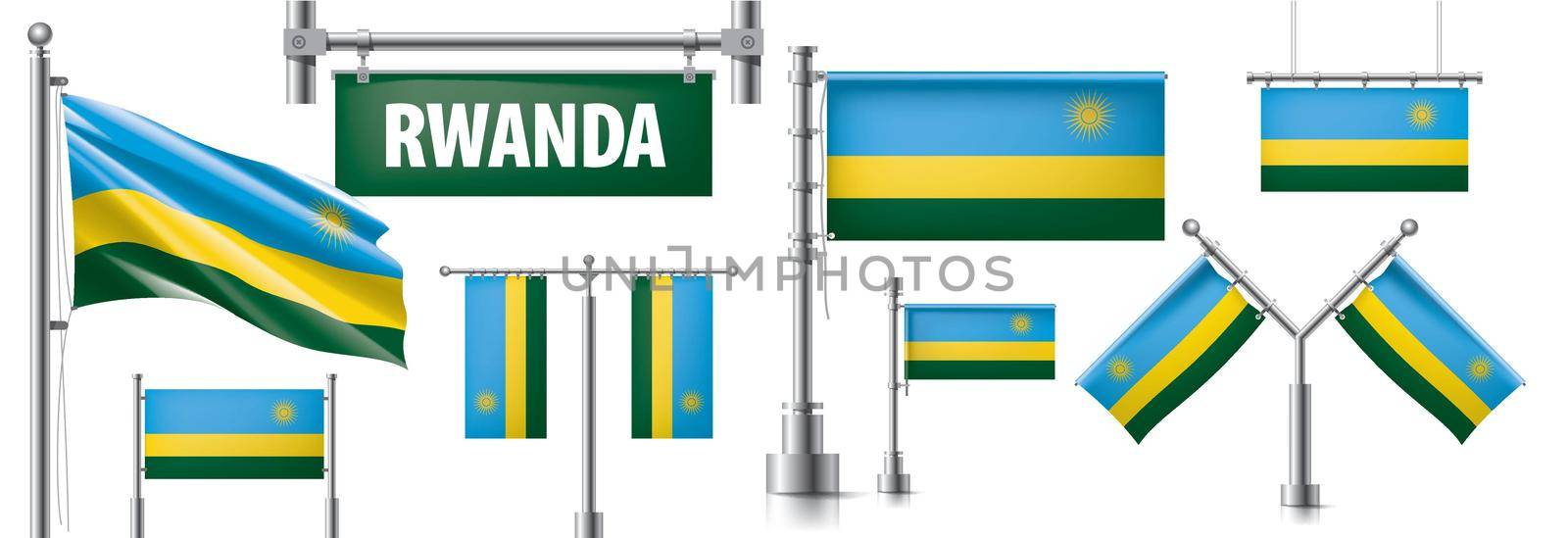 Vector set of the national flag of Rwanda in various creative designs.