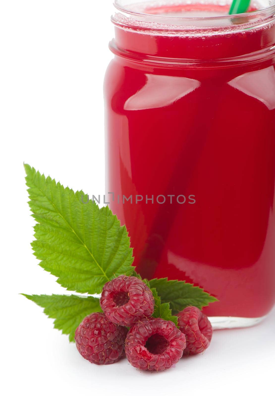 the raspberries and juice isolated on white