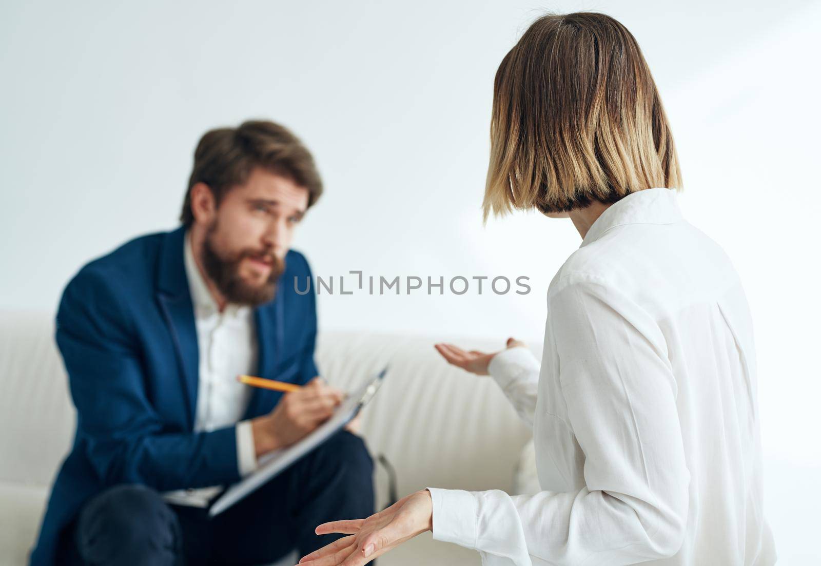 male and female work colleagues communication officials professional. High quality photo