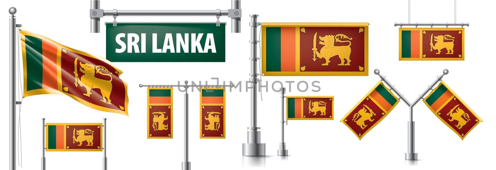 Vector set of the national flag of Sri Lanka in various creative designs by butenkow