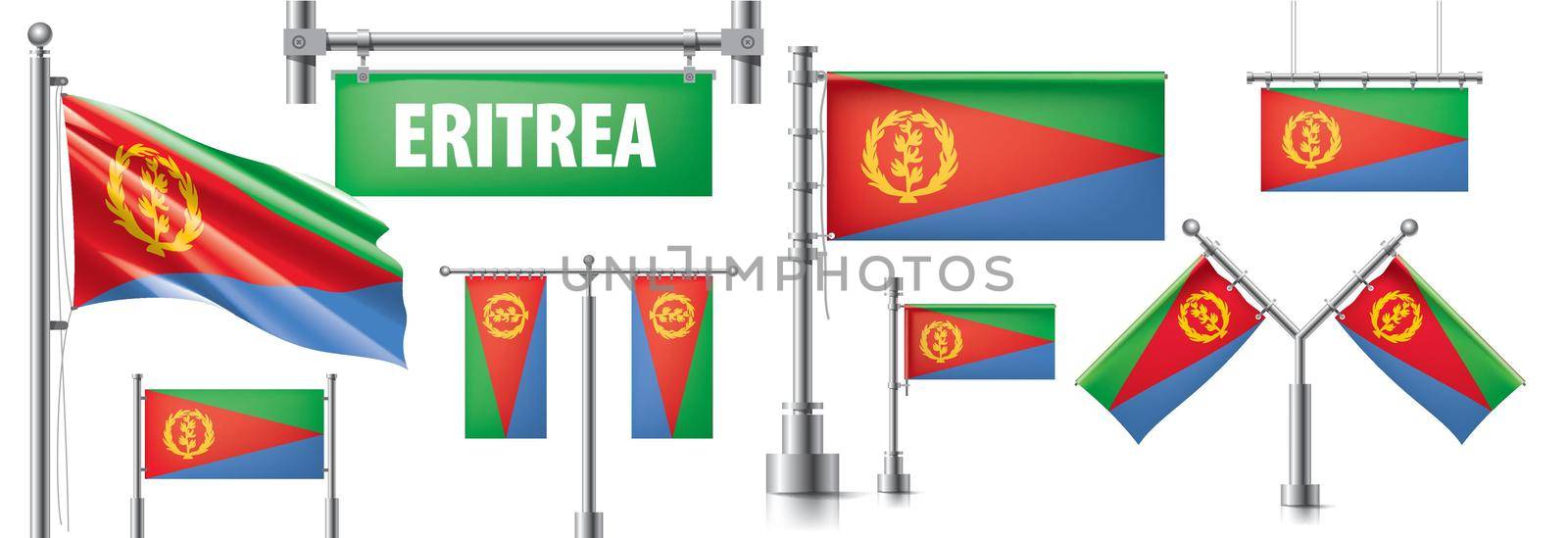 Vector set of the national flag of Eritrea in various creative designs.