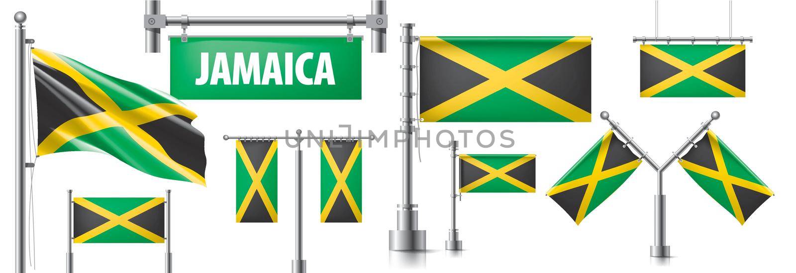 Vector set of the national flag of Jamaica in various creative designs.