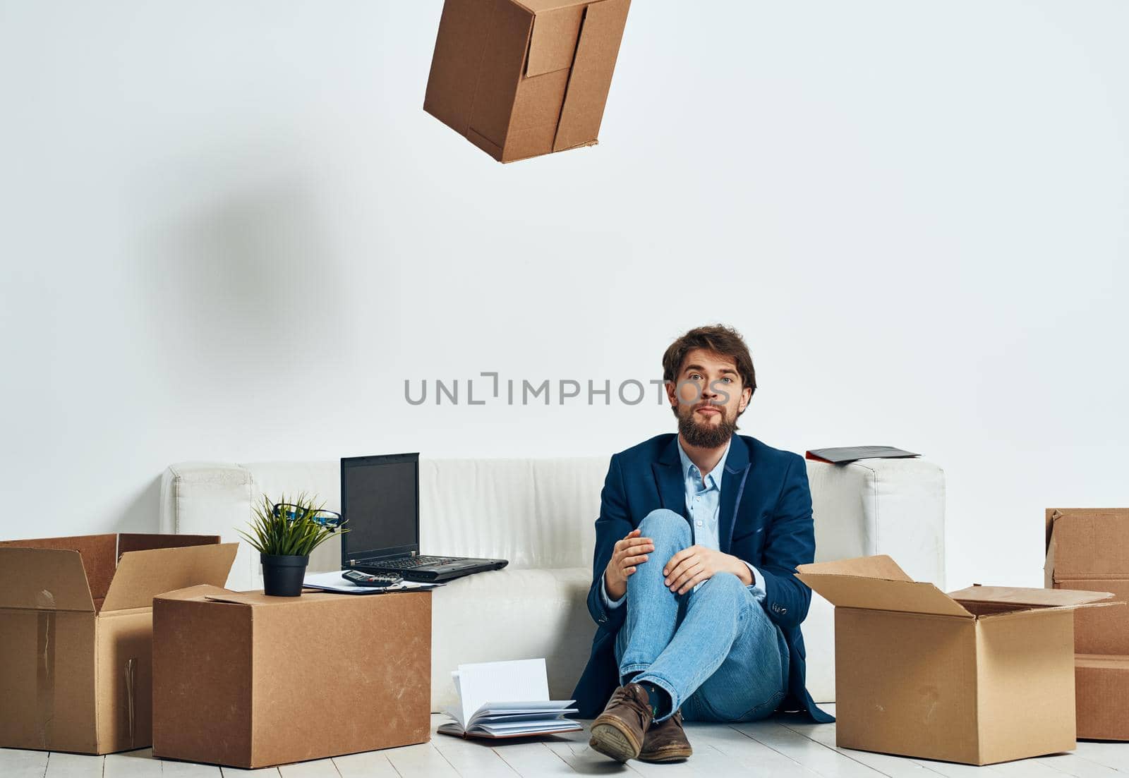 man with boxes packing dismissal job professional. High quality photo