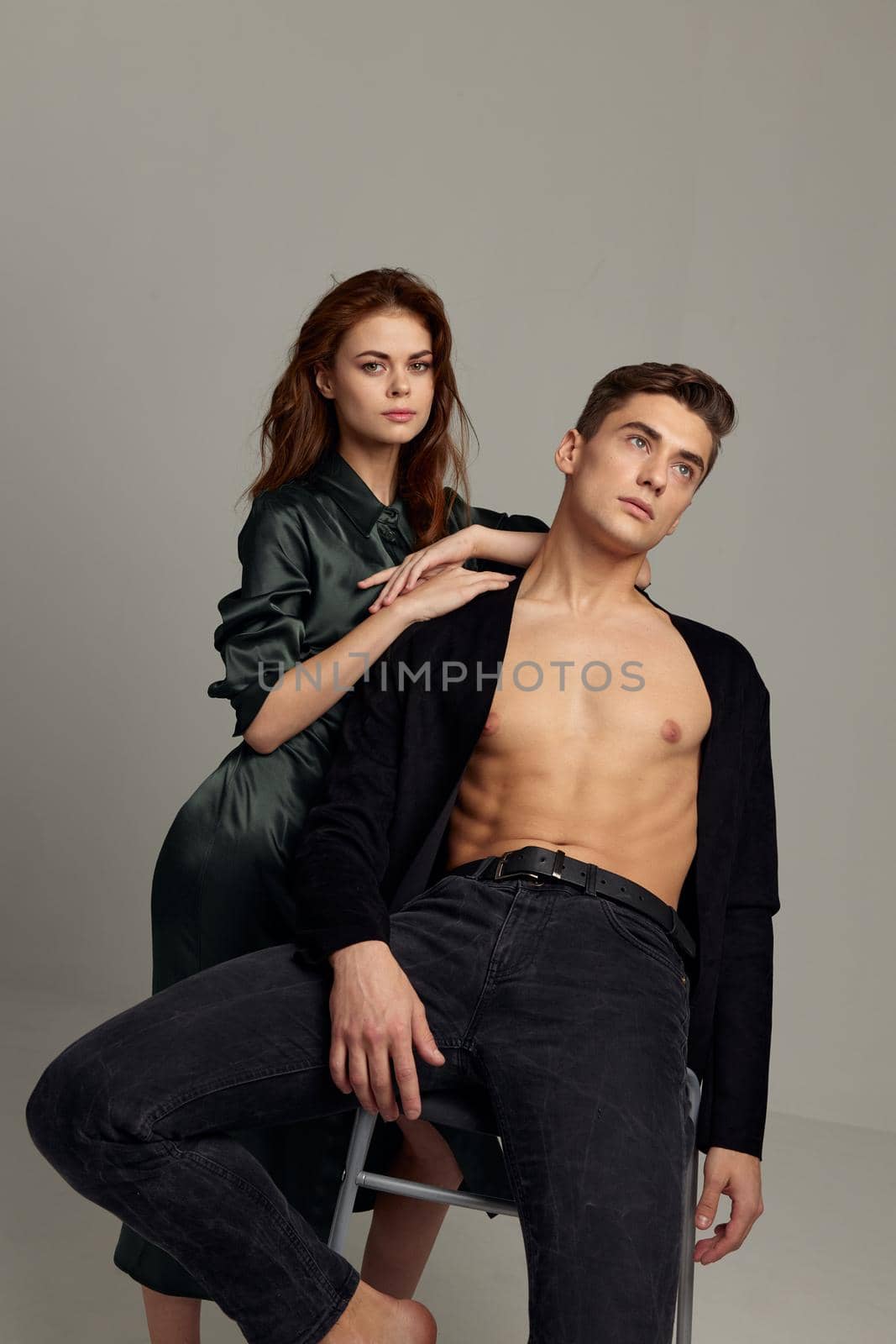 young couple luxury attractive style Studio relationship. High quality photo