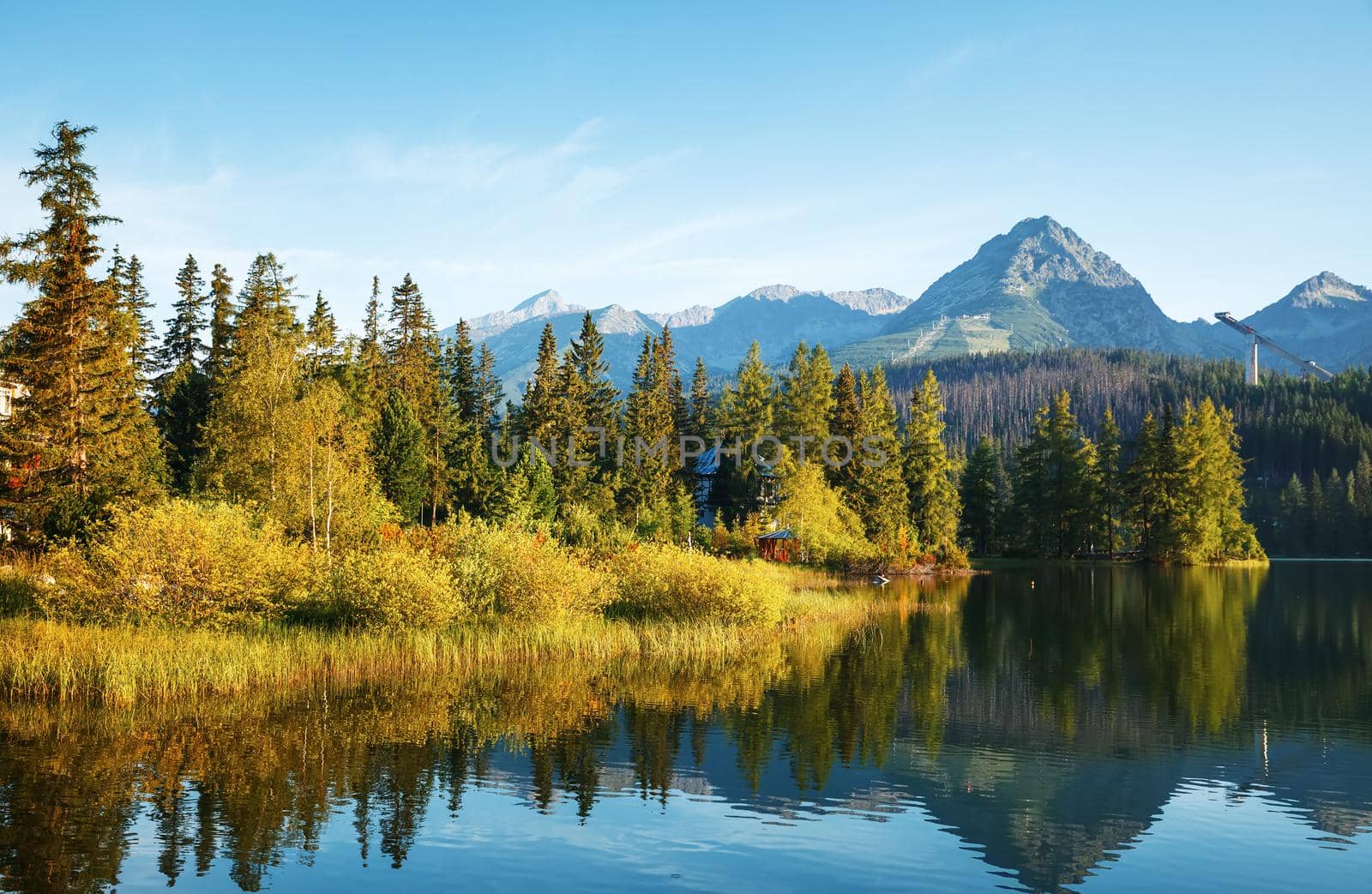Mountain lake in National Park High Tatra. Strbske pleso, Slovakia, Europe