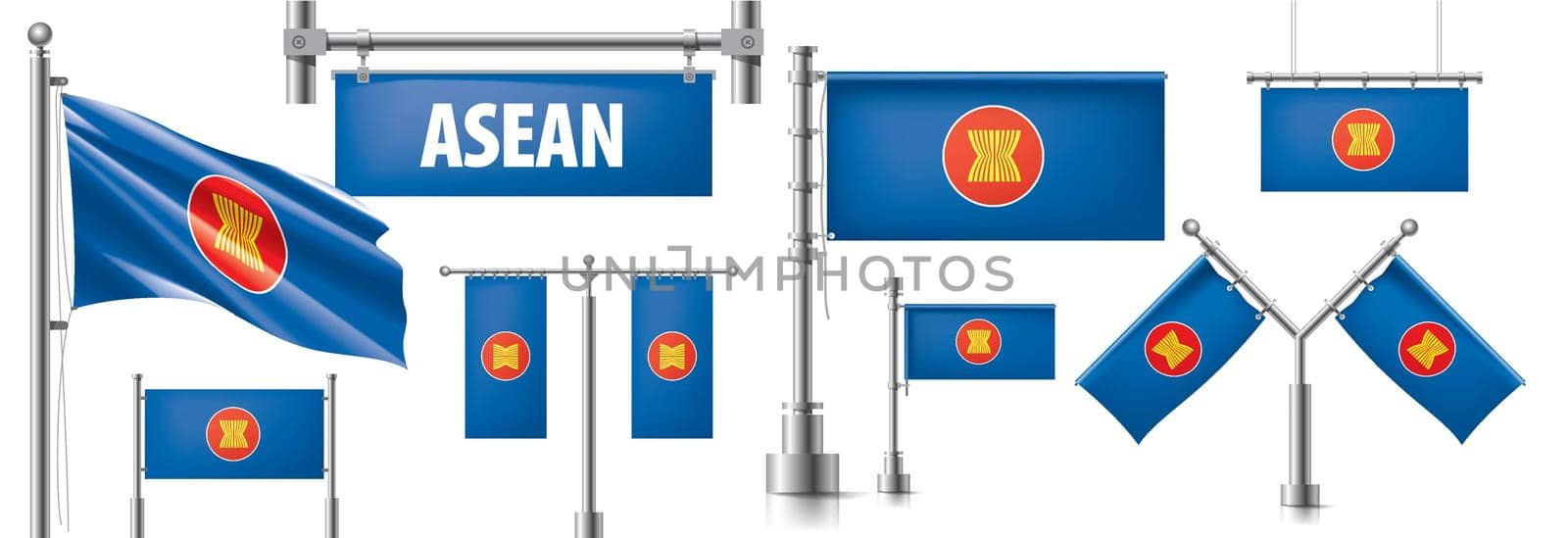 Vector set of the national flag of ASEAN in various creative designs.