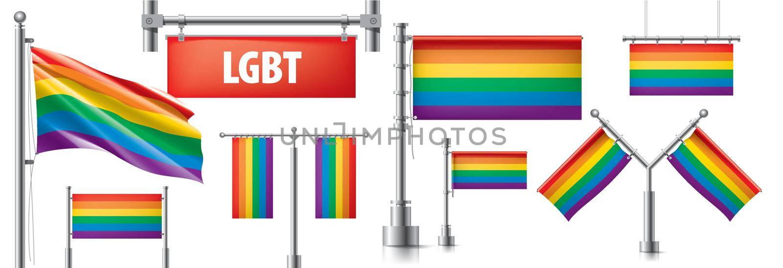 Vector a rainbow flag waving on white background.