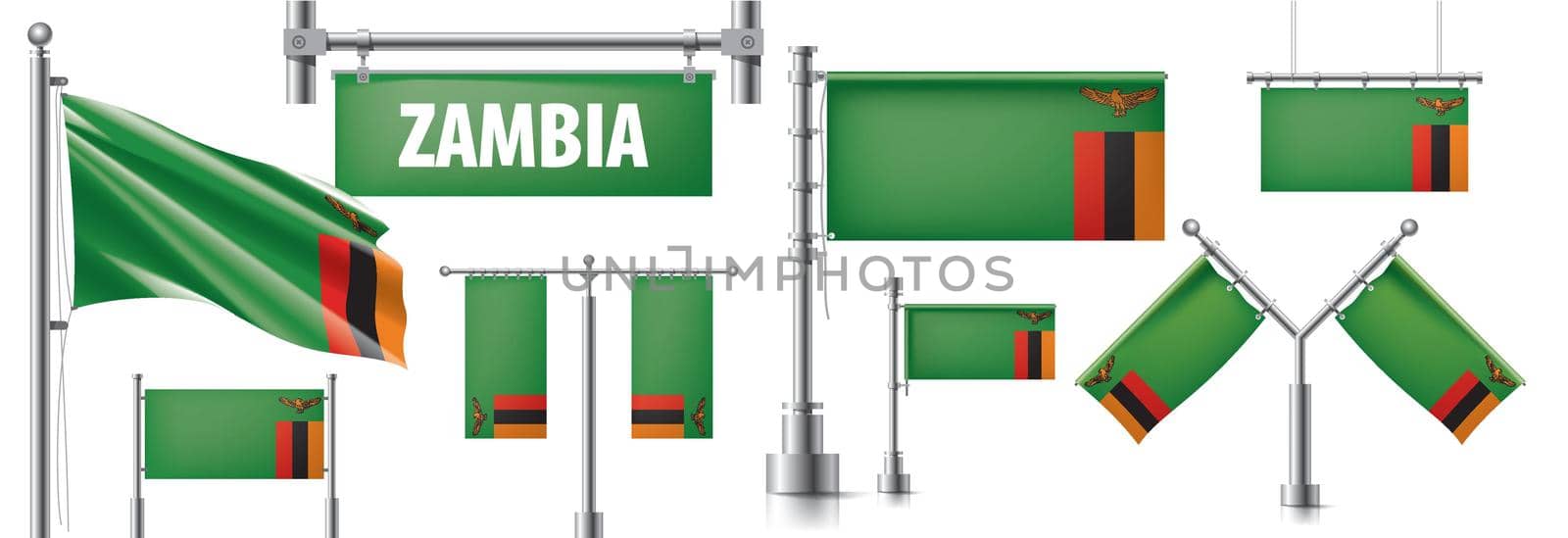 Vector set of the national flag of Zambia in various creative designs by butenkow