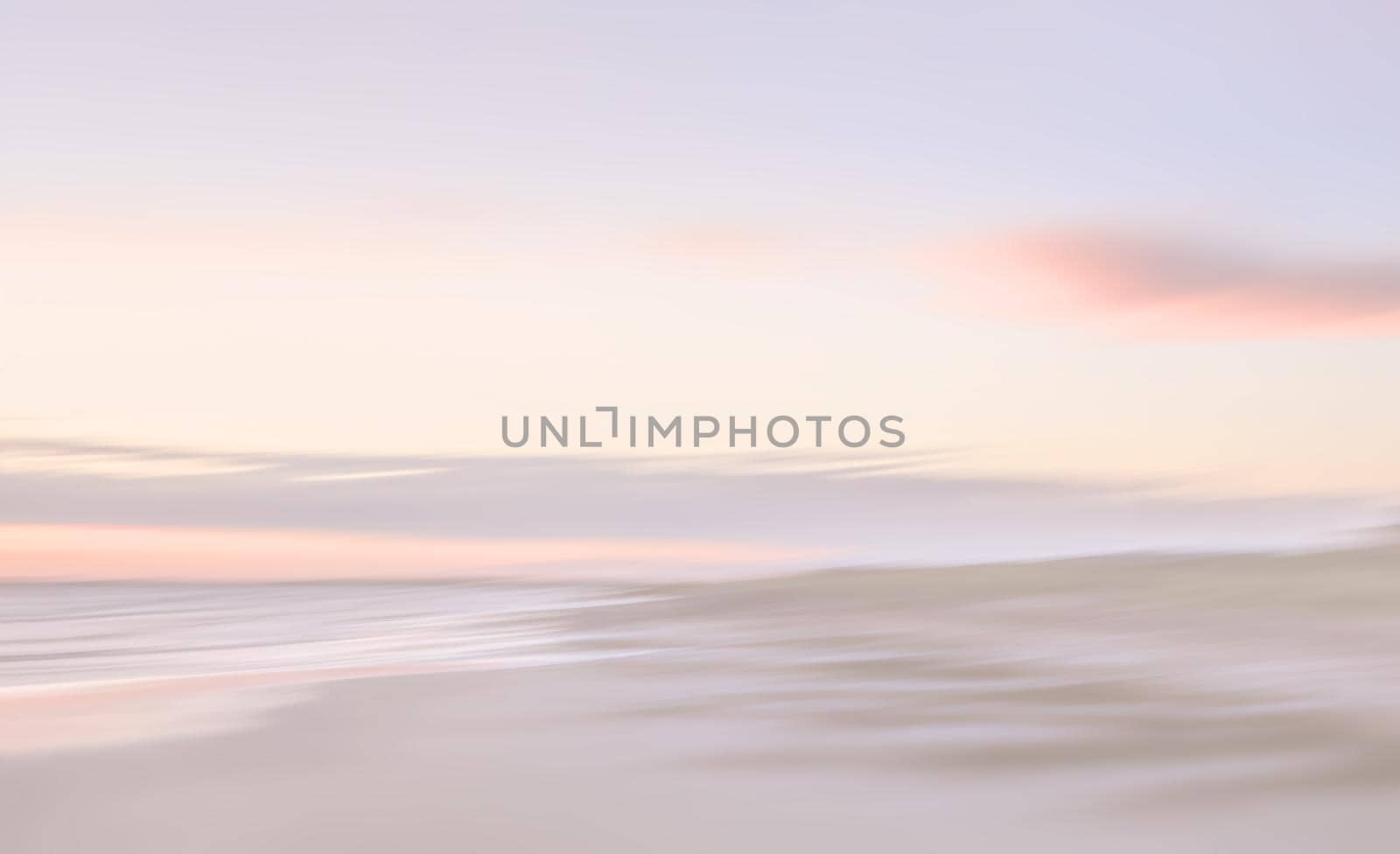 Abstract blurred sea landscape and cloudy sky background in light tonality with copy space