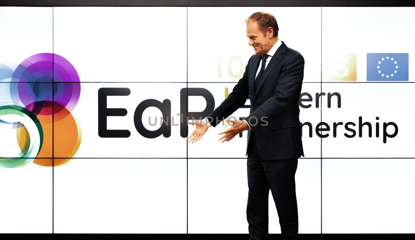 BRUSSELS, BELGIUM - May 14, 2019: European Council President Donald Tusk during a meeting of EU leaders at the EU headquarters. High Level Conference for Eastern Community Leaders in Brussels