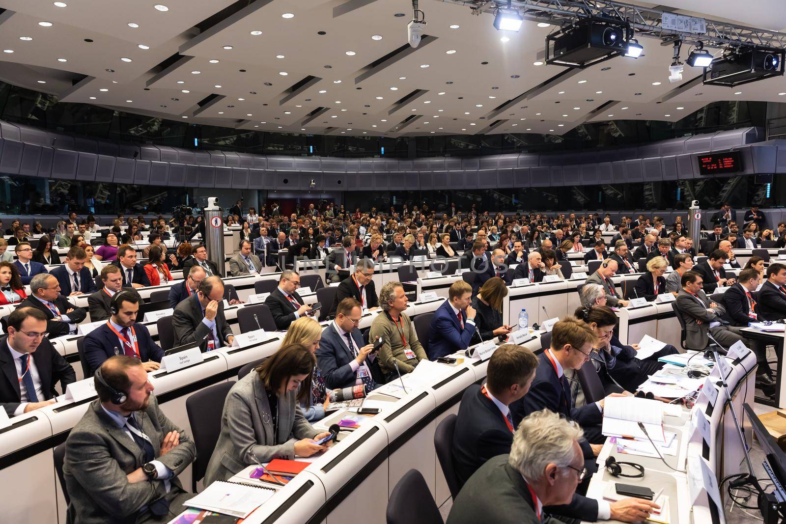 BRUSSELS, BELGIUM - May 14, 2019: Eap Eastern Partnership. Meeting of EU leaders at the EU headquarters. High Level Conference for Eastern Community Leaders in Brussels
