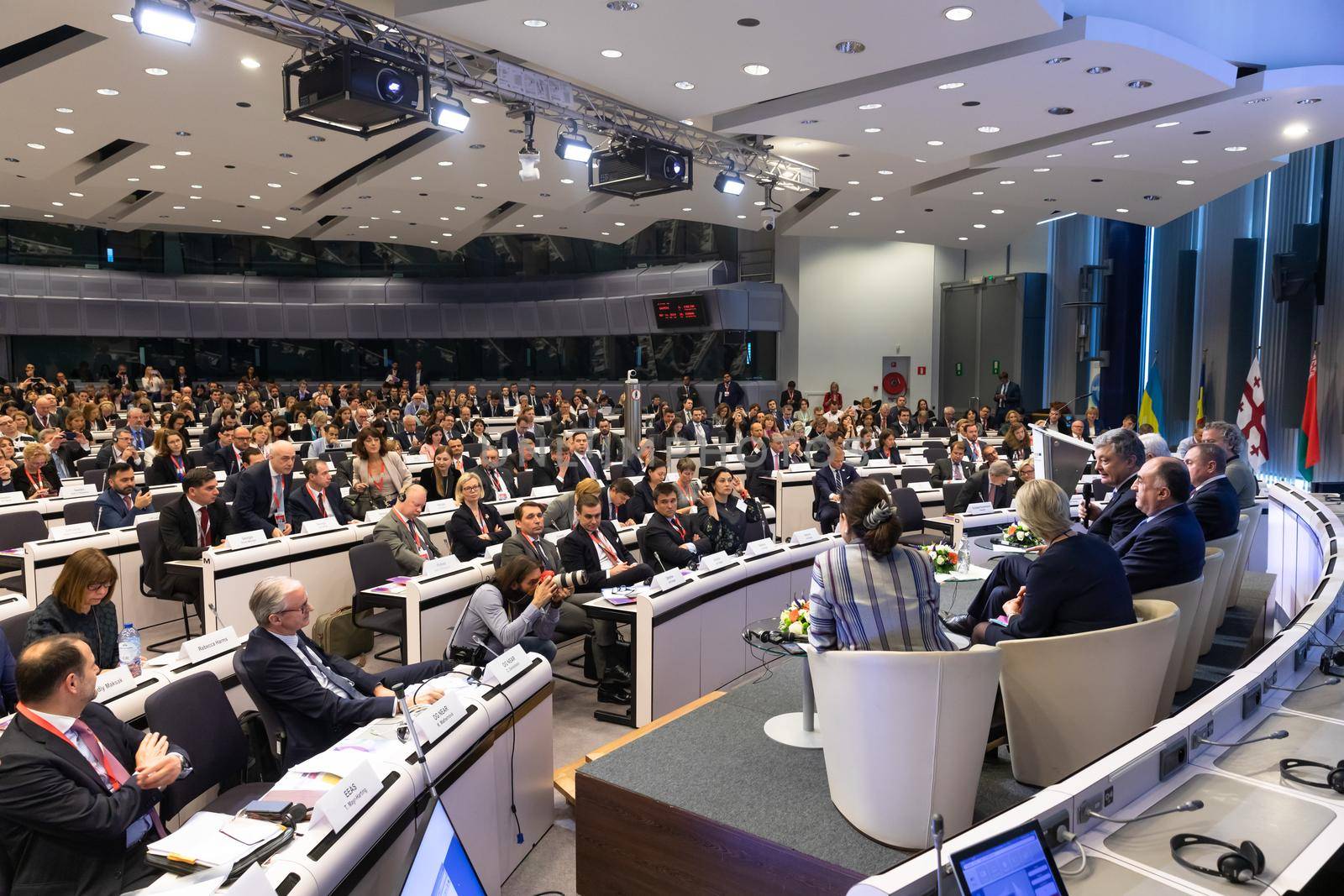 BRUSSELS, BELGIUM - May 14, 2019: Eap Eastern Partnership. Meeting of EU leaders at the EU headquarters. High Level Conference for Eastern Community Leaders in Brussels