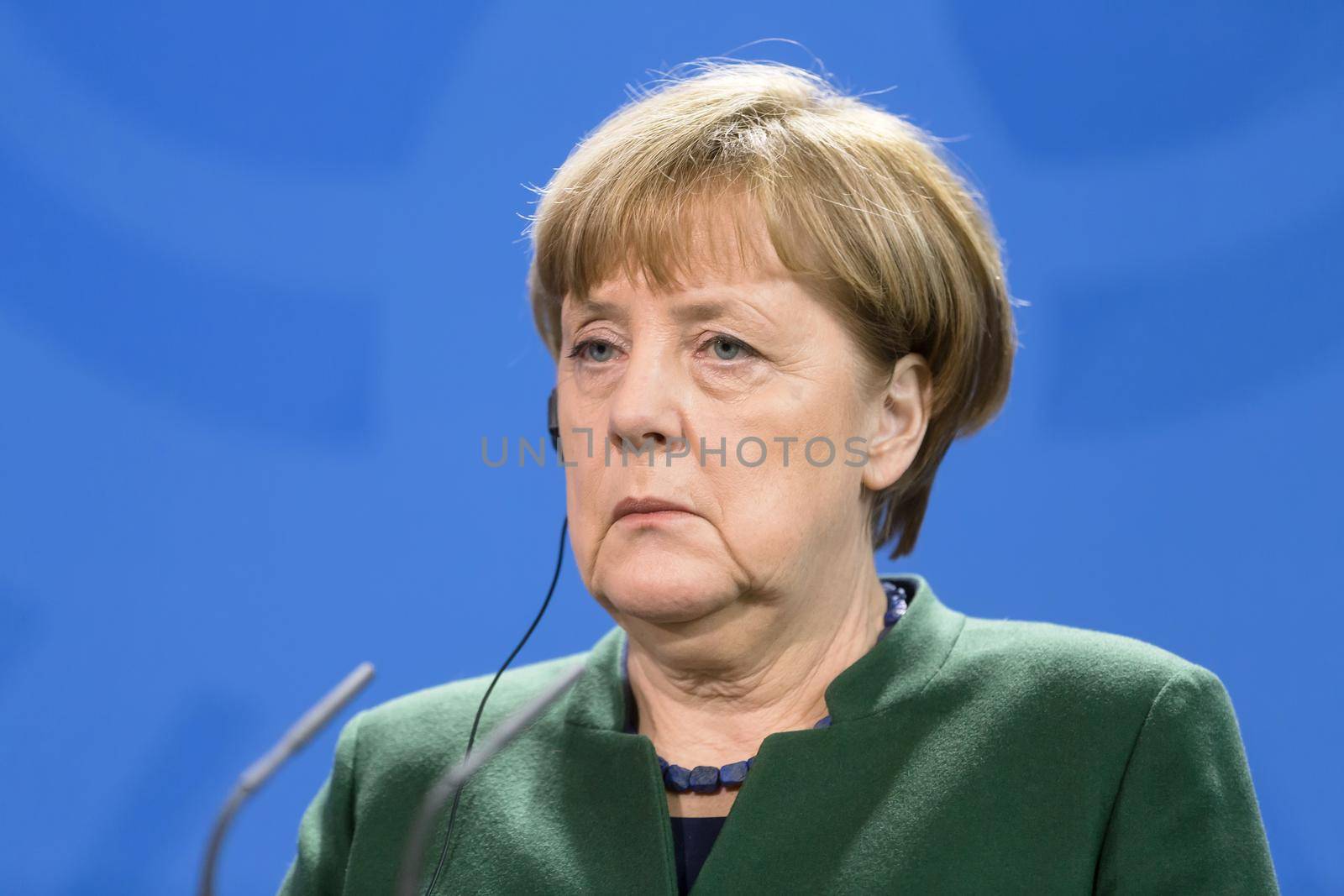 BERLIN, GERMANY - Jan 30, 2017: Chancellor of the Federal Republic of Germany Angela Merkel during a joint briefing with President of Ukraine Petro Poroshenko