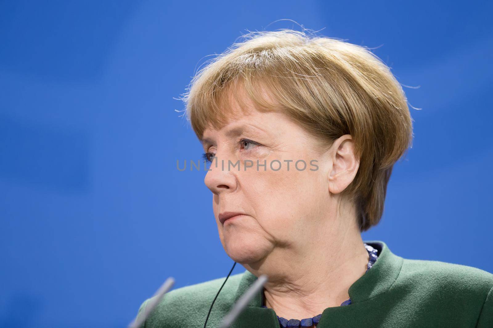 BERLIN, GERMANY - Jan 30, 2017: Chancellor of the Federal Republic of Germany Angela Merkel during a joint briefing with President of Ukraine Petro Poroshenko