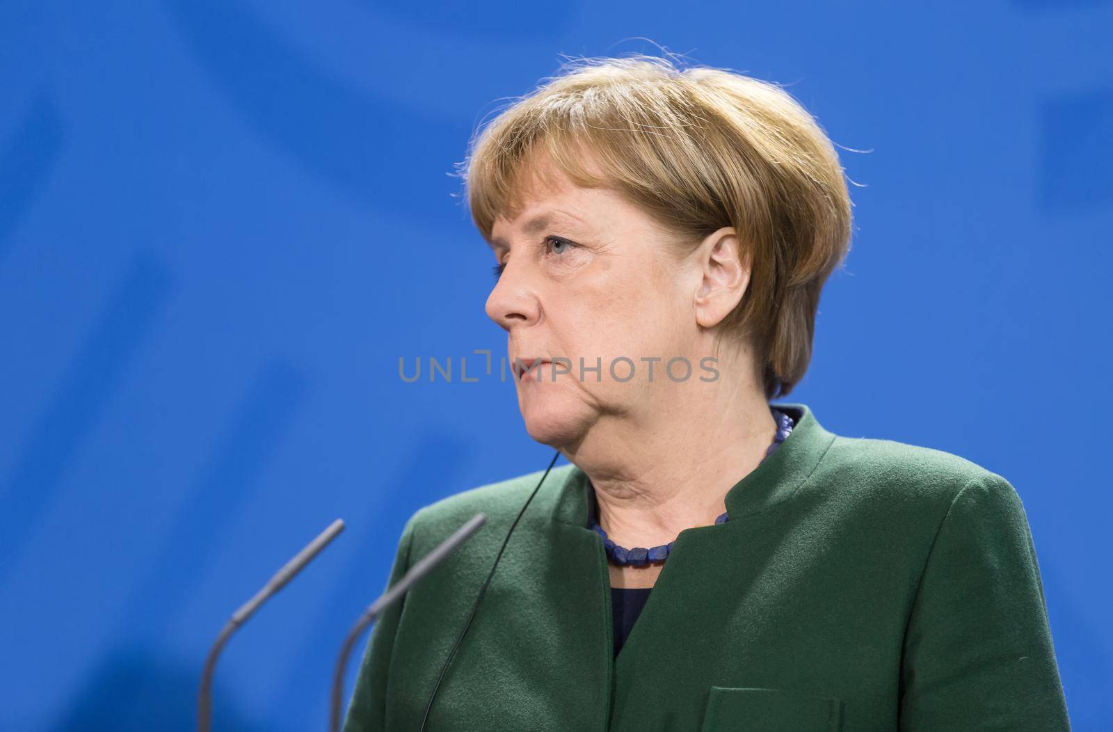 BERLIN, GERMANY - Jan 30, 2017: Chancellor of the Federal Republic of Germany Angela Merkel during a joint briefing with President of Ukraine Petro Poroshenko