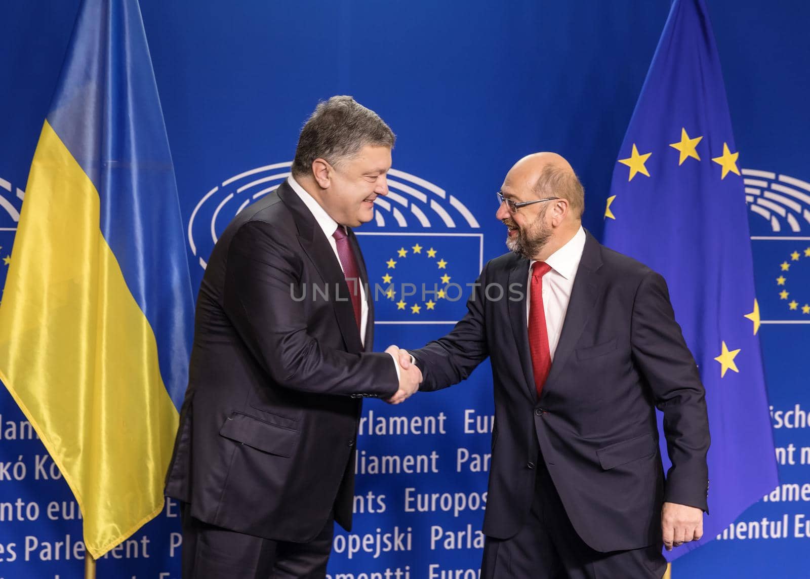 BRUSSELS, BELGIUM - Oct 20, 2016: President of Ukraine Petro Poroshenko during a meeting with European Parliament President Martin Schulz in Brussels