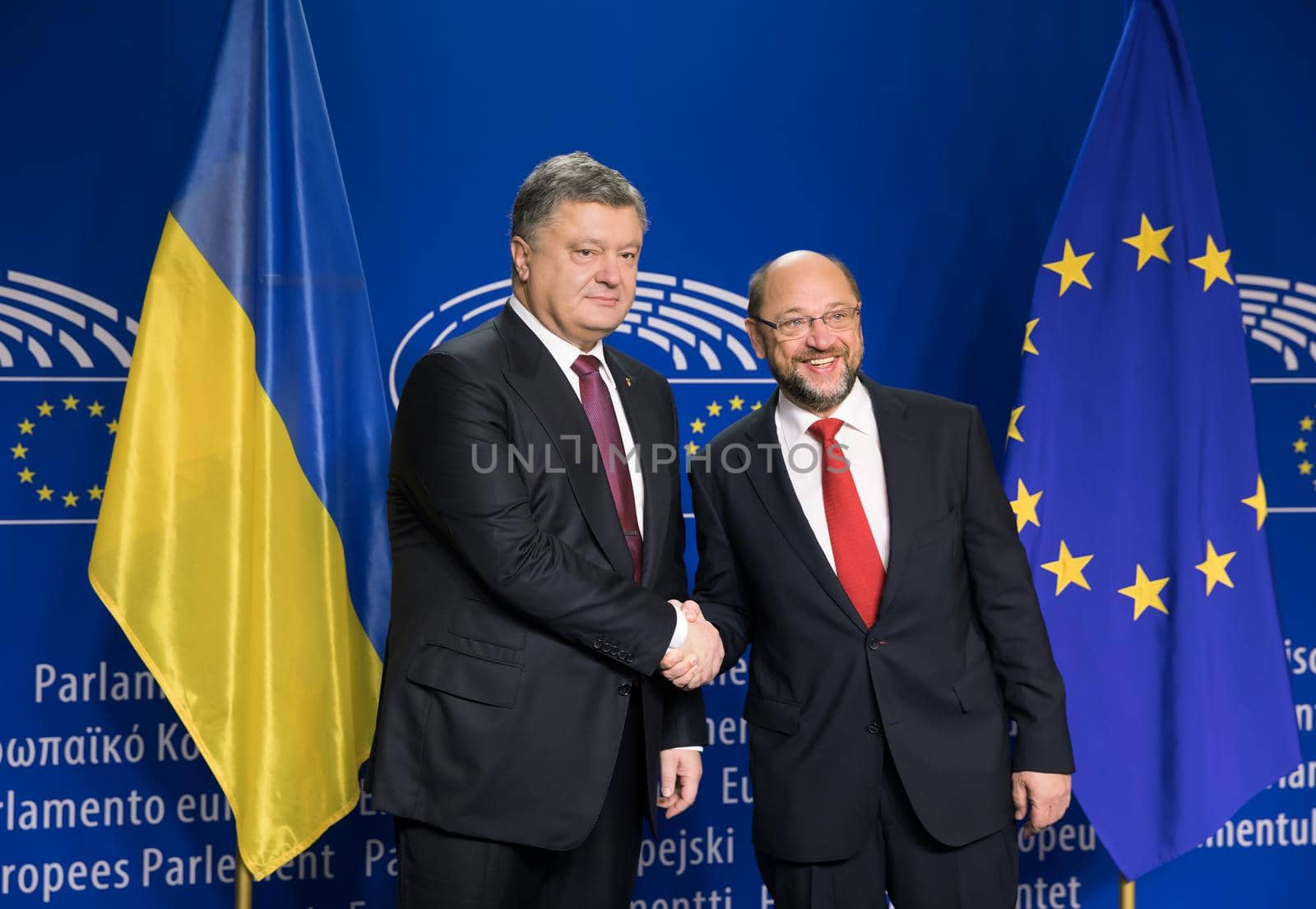 BRUSSELS, BELGIUM - Oct 20, 2016: President of Ukraine Petro Poroshenko during a meeting with European Parliament President Martin Schulz in Brussels
