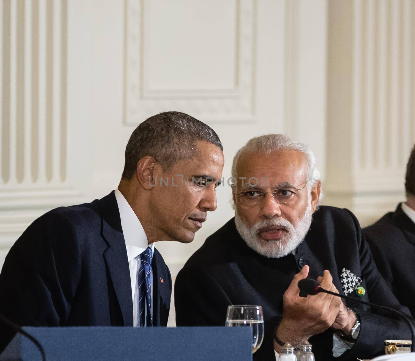 WASHINGTON D.C., USA - Mar 31, 2016: Nuclear Security Summit. United States President Barack Obama talks with Prime Minister of India Narendra Damodardas Modi