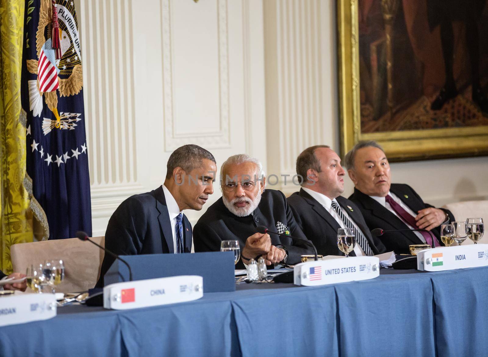 WASHINGTON D.C., USA - Mar 31, 2016: Nuclear Security Summit. United States President Barack Obama talks with Prime Minister of India Narendra Damodardas Modi