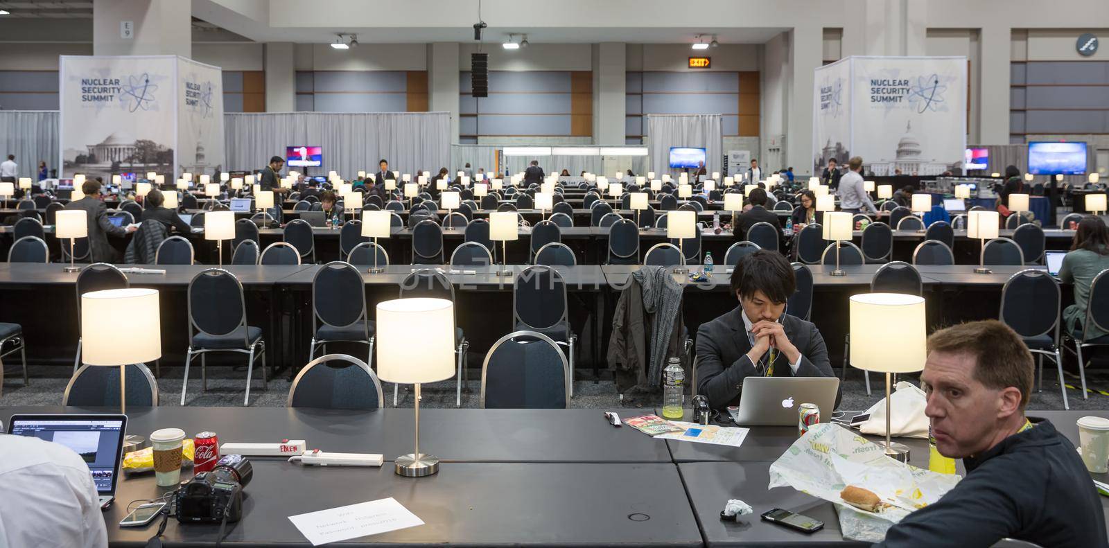 WASHINGTON D.C., USA - Mar 31, 2016: Nuclear Security Summit. Working moments in the summit press center